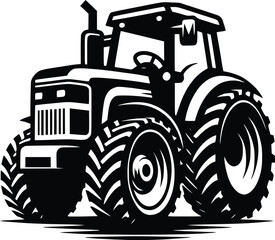 black old tractor silhouette on white background