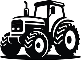 black old tractor silhouette on white background