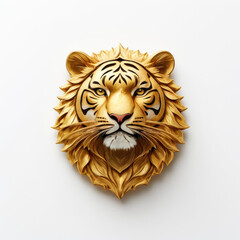 Golden Tiger Head with Sunburst Design	