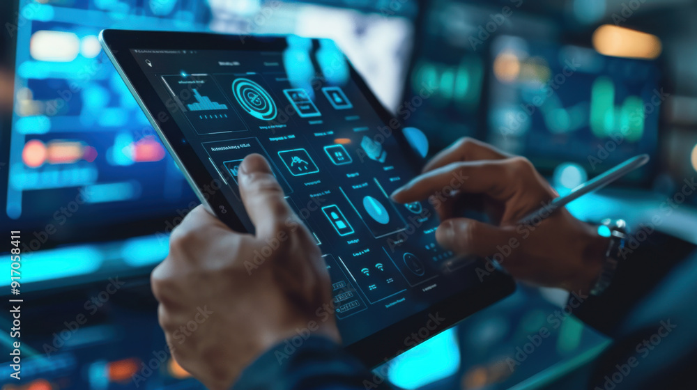 Aufkleber user configuring cybersecurity settings on a tablet