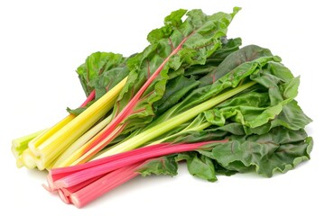 Fresh Green and Red Swiss Chard on White Background.