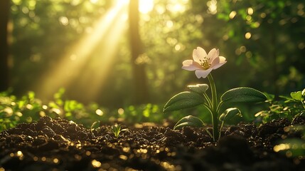 Delicate Flower Illuminated by Sunlight: A Perfect Poster for Nature-Inspired Décor in Sports Interiors