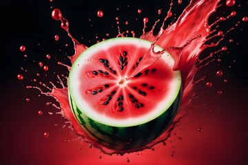 Watermelon with water splashes, isolated on black background. 3d illustration