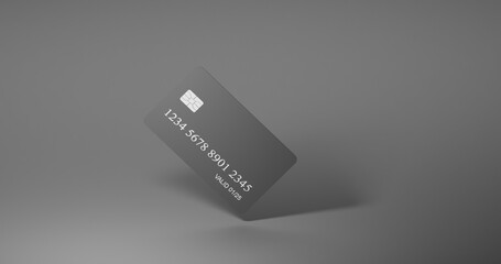 Gray credit card closeup on transparent background for design purpose 3d illustration