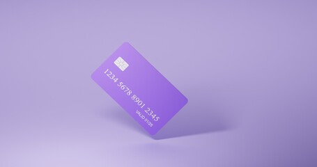 Purple credit card closeup on transparent background for design purpose 3d illustration