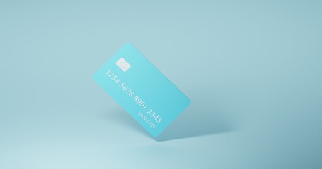 Sky Blue credit card closeup on transparent background for design purpose 3d illustration