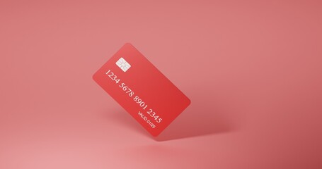 Red credit card closeup on transparent background for design purpose 3d illustration