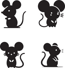 silhouette of clean vector Mouse set isolated on white background 