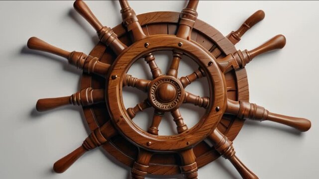 wooden steering wheel of a ship