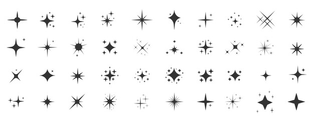 Set of twinkling star, sparkle firework decoration. twinkle shiny flash design elements isolated on white background.