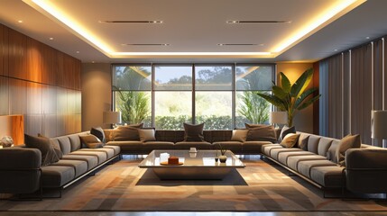 room features large, comfortable sofas arranged around a central coffee table, encouraging social interaction among guests.