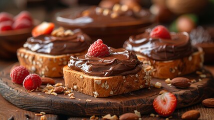 Decadent hazelnut chocolate spread on crunchy toast   irresistible morning delight