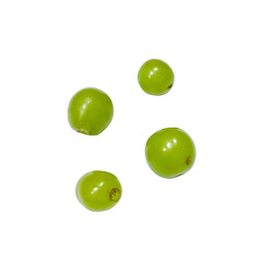 green grapes scattered isolated on white background
