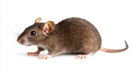A brown rat on a white background