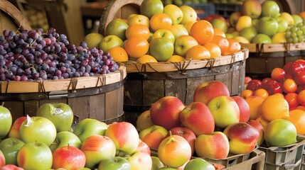 Fresh Fruits in Baskets at a Market