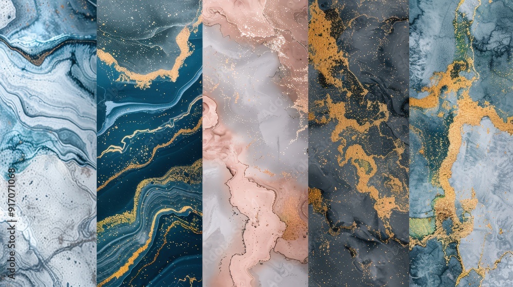 Poster design a series of digital papers with a marble texture. what elements and color combinations give t