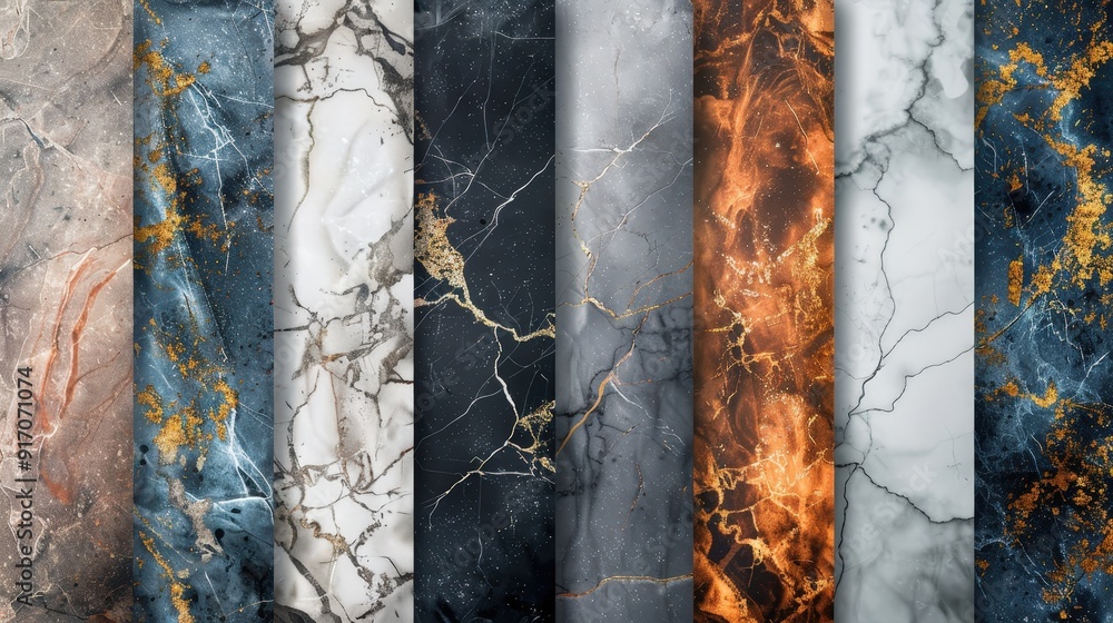 Poster design a series of digital papers with a marble texture. what elements and color combinations give t
