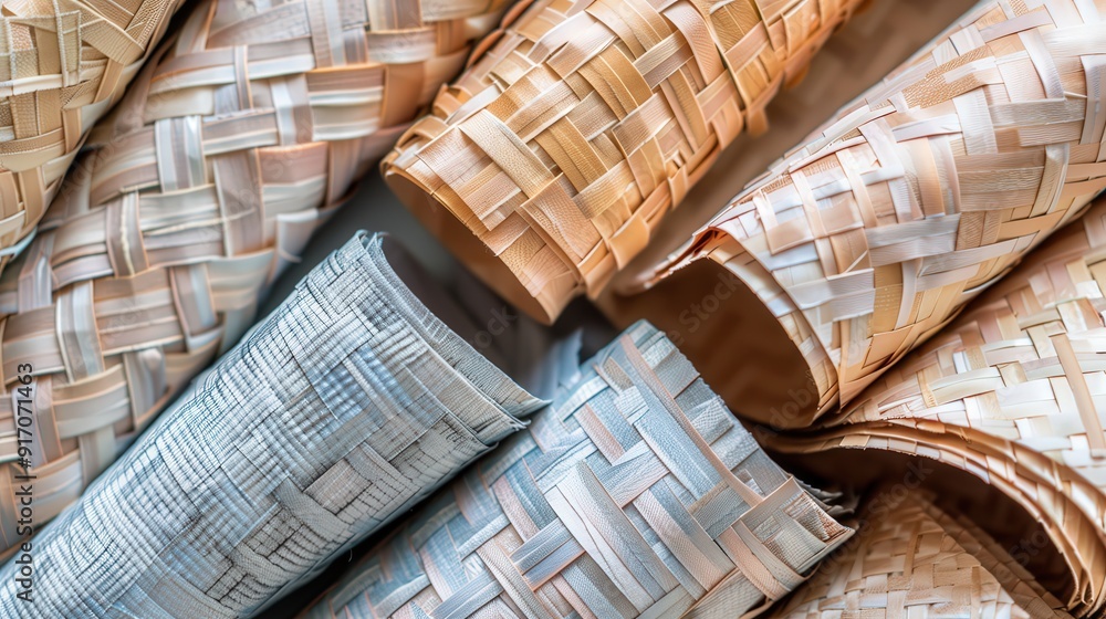 Poster design a series of paper textures with a woven basket effect. how do the interlaced patterns and tex