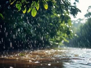 Fototapeta premium Rain Falling on a River