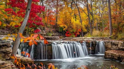Fototapeta premium Autumn Waterfall in Forest