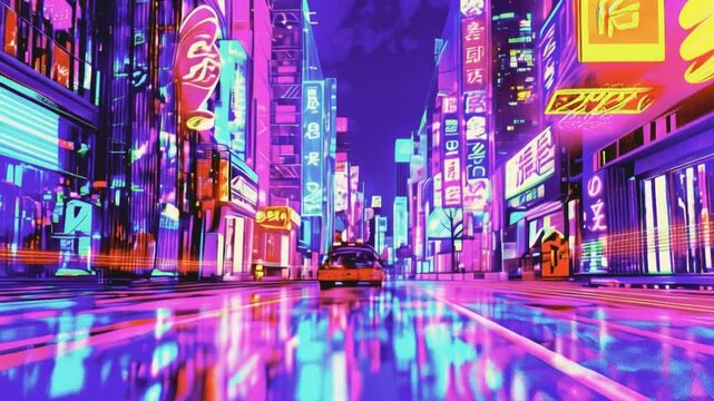 abtract colorful futuristic night city background, tokyo, neon signs, long exposure lights, 3d render, 3d illustration