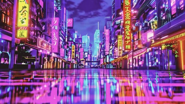 abtract colorful futuristic night city background, tokyo, neon signs, long exposure lights, 3d render, 3d illustration