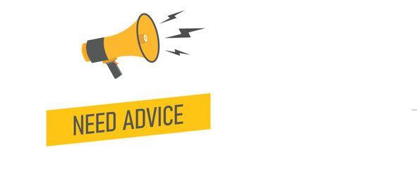 need advice button, banner, label, template for website. need advice text with colorful megaphone icon
