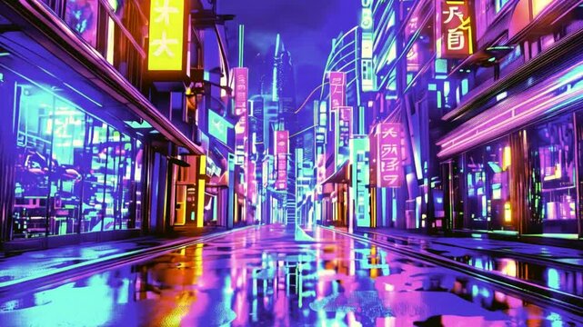 abtract colorful futuristic night city background, tokyo, neon signs, long exposure lights, 3d render, 3d illustration