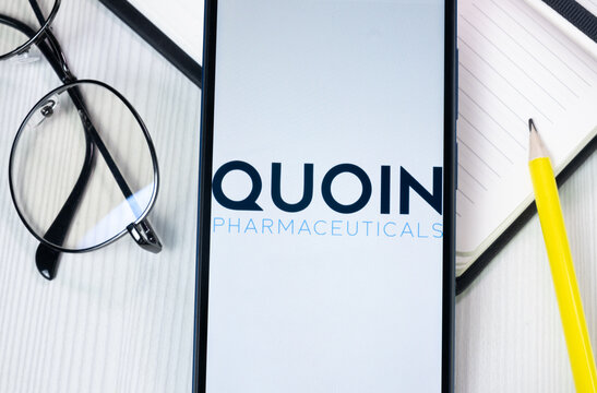 New York, USA - 1 August 2024: Quoin Pharmaceuticals Logo on Phone Screen, Company Icon on Display