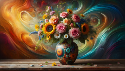 A vase with flowers in it abstract background