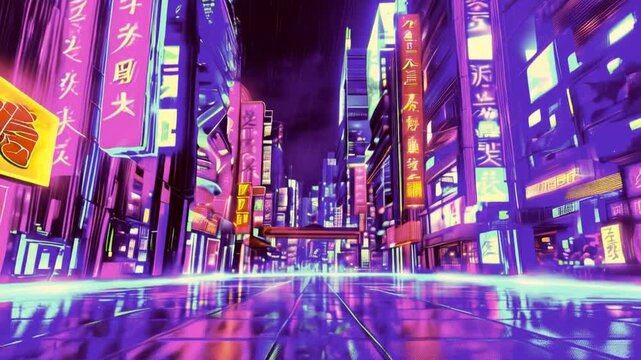 abtract colorful futuristic night city background, tokyo, neon signs, long exposure lights, 3d render, 3d illustration