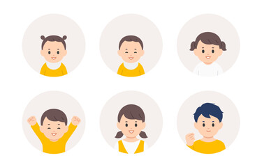 ポジティブな赤ちゃん･子どもの顔アイコンセット【人物ベクターイラスト素材】