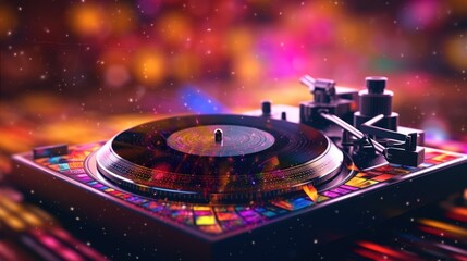 Turntable with Colorful Lights and Sparkles