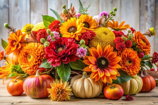 Vibrant autumn composition with different flowers - Powered by Adobe