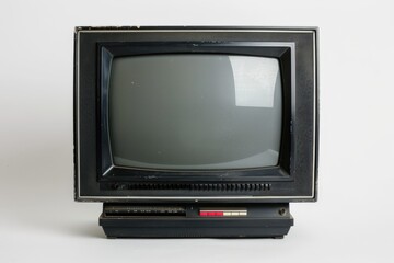 Vintage black and white television set on neutral background