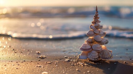 Obraz premium small seashell Christmas tree , beach Christmas tree , seashell Christmas decoration