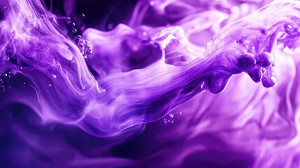 Flowing lavender purple liquid and smoke with splashes. Glossy liquid banner. AI generation