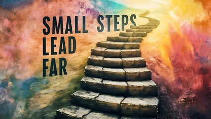 Small steps lead far colorful background and text (T-shirt Design Motivational Quote, Illustration ,Typography)