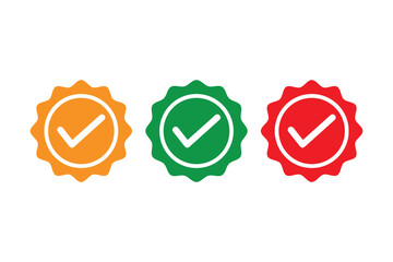 Verified Icon Set: Orange, green, red Checkmark Badges for Approval and Verification