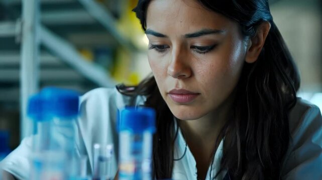 A focused researcher meticulously analyzes samples in a vibrant lab, showcasing the pursuit of scientific discovery and innovation