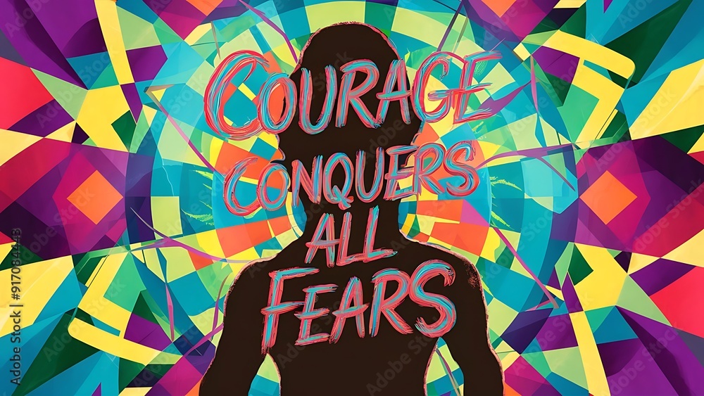 Wall mural Courage conquers all fears colorful background and text (T-shirt Design Motivational Quote, Illustration ,Typography)