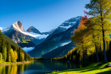 Obraz premium beautiful nature sky trees mountain lake ice