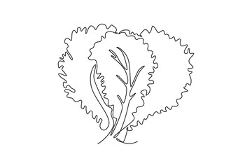 Single one line drawing healthy organic green lettuce leaves for farm logo identity. Fresh salad ingredient concept for vegetable icon. Modern continuous line draw design graphic vector illustration
