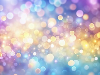 Fototapeta premium Softly blurred abstract banner background featuring pastel rainbow hues of purple, blue, gold, yellow, white, silver, and pale pink in a mesmerizing bokeh effect.