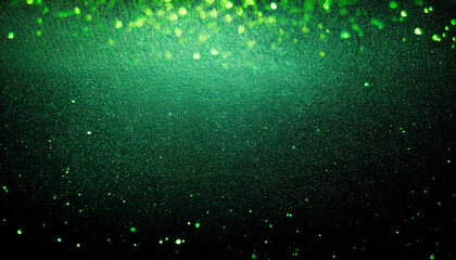 Abstract Green Particles on Textured Black Surface. Ethereal Light Spots and Bokeh Effect in Dark Atmosphere