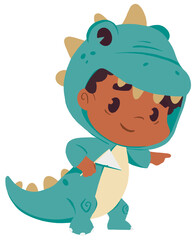 A Boy Wearing a Dinosaur Costume Cartoon Illustration