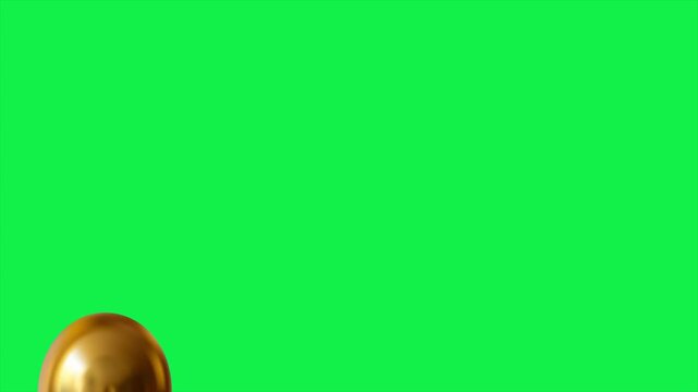 gold helium balloons flying from bottom to top on green screen background