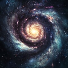 Obraz premium Enthralling Spiral Galaxy Whirl with Bright Stars and Nebulae: A Showcase of the Dynamic Beauty and Mystery of the Cosmos.