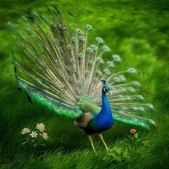 peacock with feathers