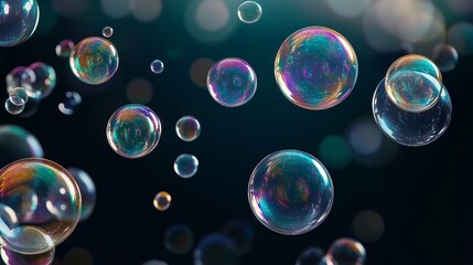 A Beautiful Display of Colorful Floating Bubbles in Space